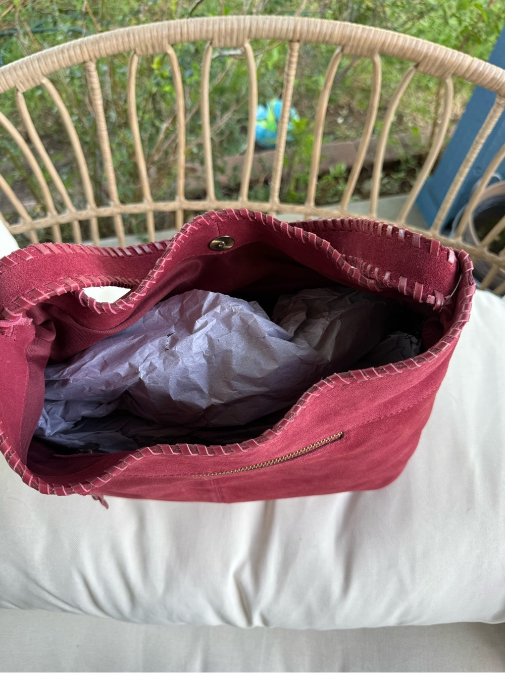 NWT Genuine Leather Burgundy Suede Shoulder Bag Hobo Tote - Picture 5 of 16